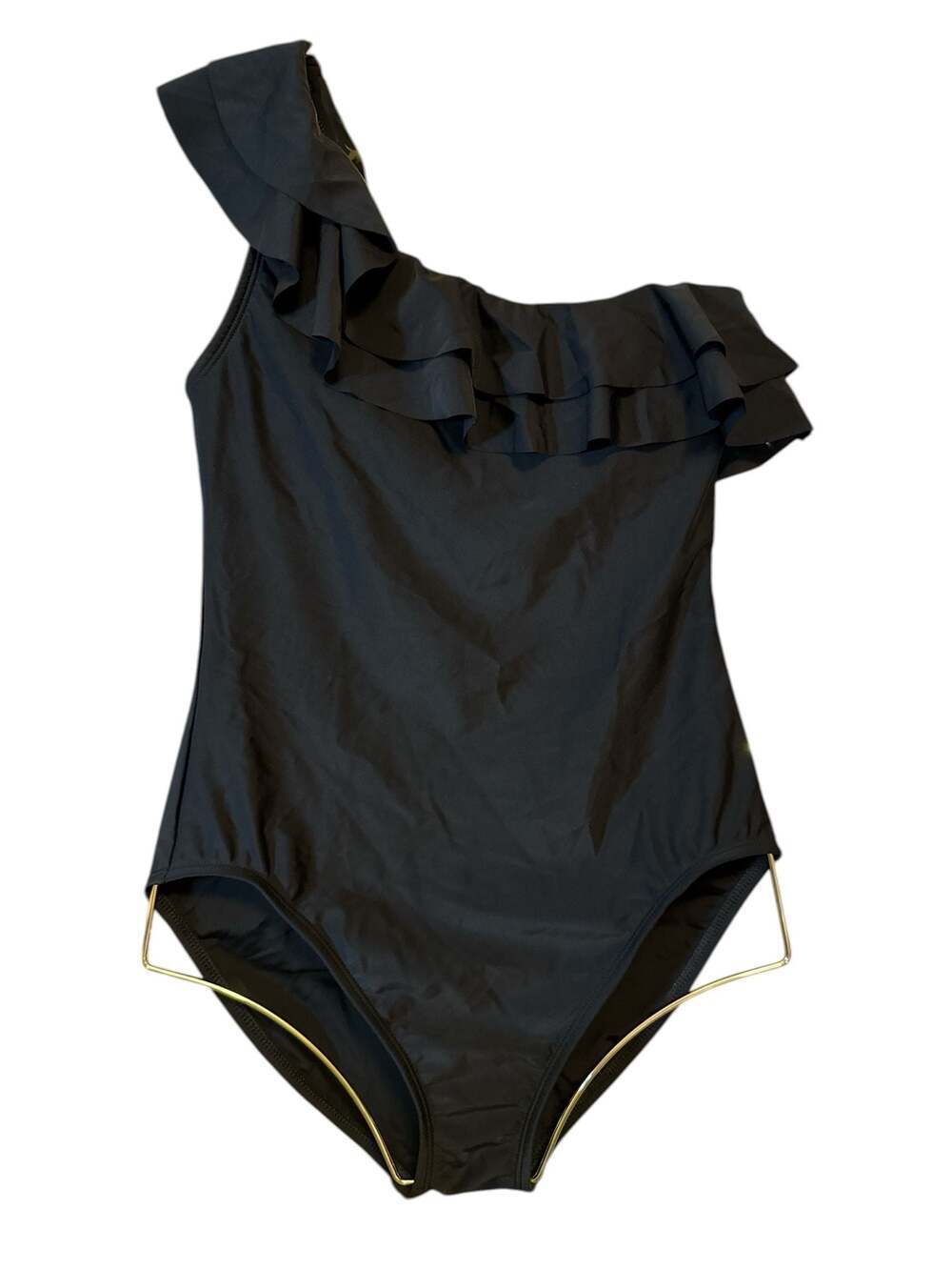 White House Black Market Black Ruffle One-Shoulder One-Piece Swimsuit